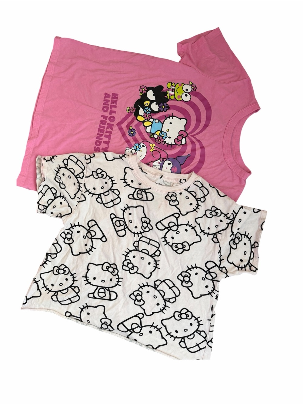 2 Tees-Hybrid Apparel Pink Hello Kitty Graphic Tee and Friends Short Sleeve Tee